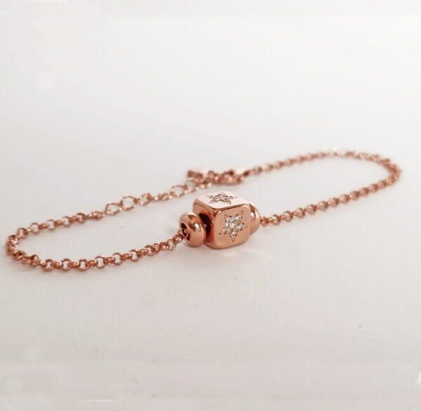 Bracciale da donna in argento 925% placcato in oro rosè dado con stella pavè