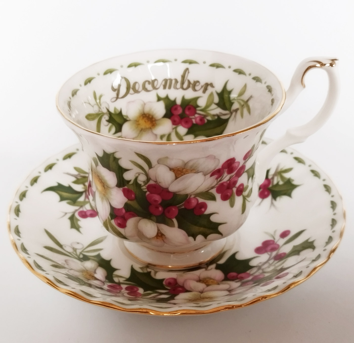 Tazza da tè con piattino Royal Albert collezione Flower of the month mese  di dicembre/december